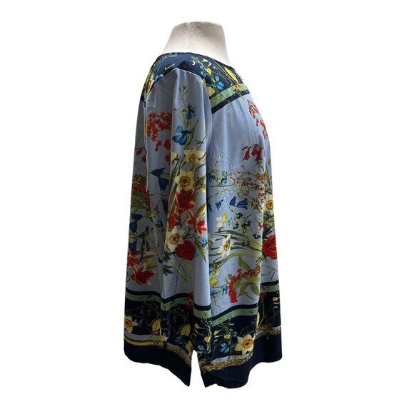 Linea Plus Size Tunic Top 20W Blue Multicolor Floral Print Long Sleeve Blouse - Picture 4 of 8